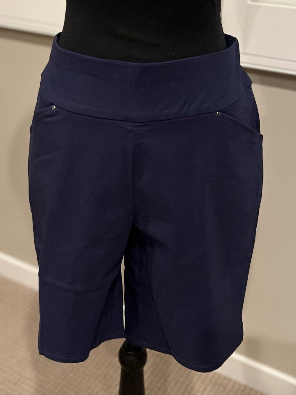 NWT High-Rise Navy Bermuda Shorts — Women